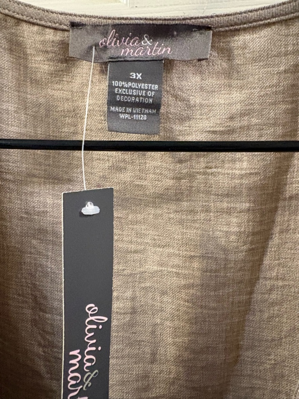 New Soft Olivia & Martin V-Neck Tie-Hem Embroidered Sleeve Top - Taupe - Picture 8 of 11
